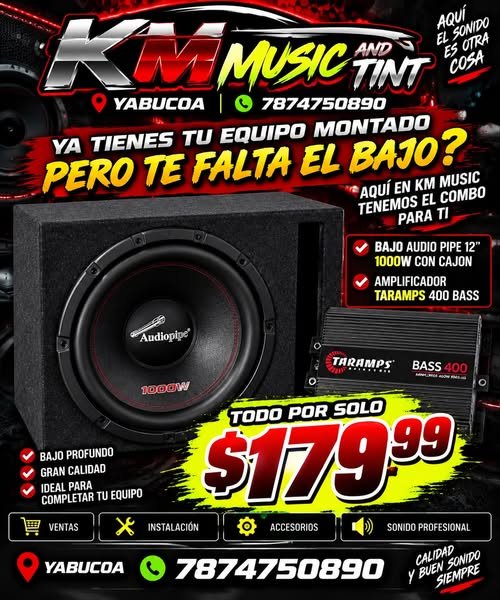 798800739_2235371770669632_8272361355138824906_n COMBO Bajo AudioPipe 12” – 1000W con cajón Amplificador Taramps Bass 400 TODO POR SOLO 9.99