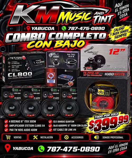 801808354_2235399367333539_1301288265558715835_n COMBO 4 Bocinas ITEK 6” – 500W Amplificador Stetsom CL800 x4 Par de Tweeters NOIS Audio 400W EQ Quantum 5 bandas Bajo AudioPipe 12” – 1000W con cajón Kit de cable DB Link #4 TODO POR SOLO 9.99