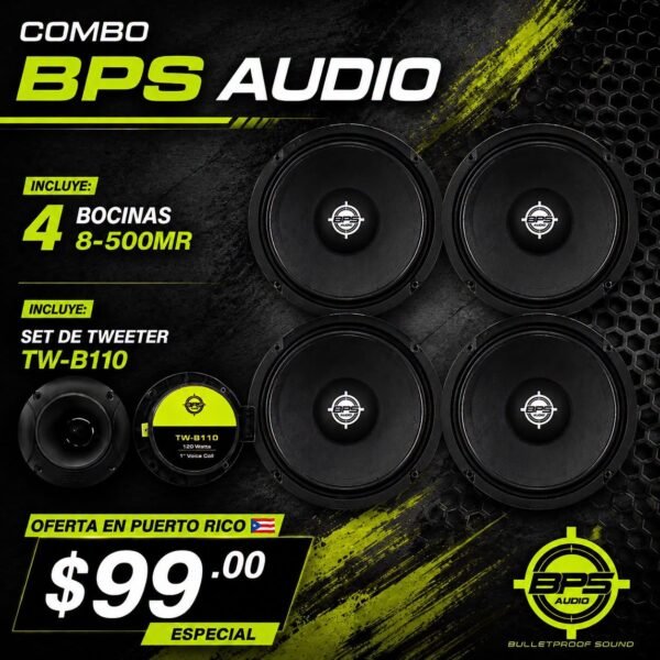 COMBO BPS AUDIO 4 BOCINAS 8" MR500 1 PAR TWEETERS TW-B110